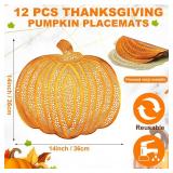 Maxcheck 12 Pieces Thanksgiving Pumpkin Placemats Bulk Vinyl Metallic Autumn Harvest Pressed Table Mats Placemats Thanksgiving Halloween Table Decorations(Bronze)