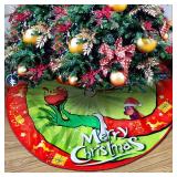 Christmas Tree Skirt Red & Green Merry Christmas Tree Collar Soft Farmhouse Xmas Monster Holiday Decoration (48 INCHES)