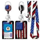 Id Badge Holder with Lanyard, 4th of July Badge Reel Retractable Heavy Duty and Detachable Name Tag Clips, American Flag Lanyards for Id Badges, Nurse Teacher Office Gifts