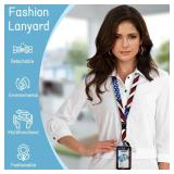 Id Badge Holder with Lanyard, 4th of July Badge Reel Retractable Heavy Duty and Detachable Name Tag Clips, American Flag Lanyards for Id Badges, Nurse Teacher Office Gifts