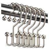 Titanker Shower Curtain Hooks Rings, Rust Resistant Metal Double Glide Shower Hooks Rings for Bathroom Shower Rods Curtains, Set of 12 Hooks - Nickel