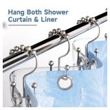 Titanker Shower Curtain Hooks Rings, Rust Resistant Metal Double Glide Shower Hooks Rings for Bathroom Shower Rods Curtains, Set of 12 Hooks - Nickel