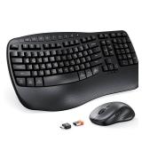 MEETION Ergonomic Keyboard and Mouse Wireless Combo, Wave Keys Natural Typing, 2.4G USB Receiver Wireless Keyboard with Wrist Rest, 4 Adjustable DPI Optical Mouse, Computer/Laptop/Windows/Mac, Black