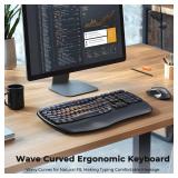 MEETION Ergonomic Keyboard and Mouse Wireless Combo, Wave Keys Natural Typing, 2.4G USB Receiver Wireless Keyboard with Wrist Rest, 4 Adjustable DPI Optical Mouse, Computer/Laptop/Windows/Mac, Black