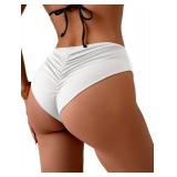 Eomenie Sexy Bikini Bottom for Women Ruched Swim Bottom Cheeky Swimsuit Mid Waisted Bathing Suit Bottoms Only White L