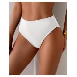 Eomenie Sexy Bikini Bottom for Women Ruched Swim Bottom Cheeky Swimsuit Mid Waisted Bathing Suit Bottoms Only White L