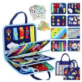 Esjay Toddler Busy Board Montessori Toys for Boys, Sensory Book Educational Activities for Learning Fine Motor Skills, Birthday Gifts for Boys Toddlers, Travel Toys for Airplane Car, Blue Dinosaur