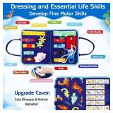 Esjay Toddler Busy Board Montessori Toys for Boys, Sensory Book Educational Activities for Learning Fine Motor Skills, Birthday Gifts for Boys Toddlers, Travel Toys for Airplane Car, Blue Dinosaur