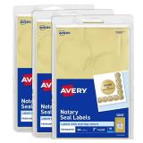 Avery Notary Seal Labels, 2\" Diameter, Printable Gold Certificate Seals, Inkjet, 3-Pack, 132 Gold Seals Total (35868)