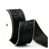 MAYREEL 2.5 Inch Black Crushed Velvet Wired Ribbon with Beaded Pearl Edge for Gift Wrapping Floral Craft Christmas Tree Decorations Bows Home Decor 10 Yards