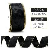 MAYREEL 2.5 Inch Black Crushed Velvet Wired Ribbon with Beaded Pearl Edge for Gift Wrapping Floral Craft Christmas Tree Decorations Bows Home Decor 10 Yards