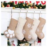 GEX Christmas Stockings 5 Packs for Family 18.5\" Large Linen Embroidery Classic Christmas Stockings Burlap Minimalist Rustic Large Hanging Ornament Decorations for Fireplace Xmas Season (Set of 5)
