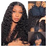 V Part Wig Human Hair Deep Wave No Leave Out Upgrade U Part Wigs for Black Women 180% Density Glueless Curly V Part Human Hair Wigs No Glue No Sew Clip In Half Wig Beginner Friendly (22 Inch)