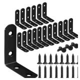 18-Pack L Shape Corner Brackets, Stainless Steel Metal Angle Braces for Wood Furniture, Heavy Duty Black 2 inch Shelf Bracket with Long Screws for Household Project (L Shape Black)