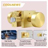coolnews Gold Door Knobs Interior, Privacy Door Knob with Lock, Heavy Duty Square Modern Door Handle for Bedroom Bathroom, Satin Brass