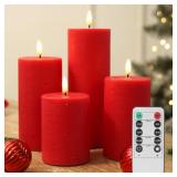 LUSHARBOR LUSHABOR Flameless Candles, 4 Pack Battery Operated Candles with Remote, Real Wax LED Fake Candles with Timer Flickering for Christmas Wedding Home Party D3 H 5\" 6\" 7\" 9\" Red