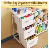 Metal Stuffed Animal Storage Organizer with 3 Fabric Drawers, 28\" Heavy Duty Iron Stuffed Animal Holder Tower Zoo Cage for Kids Room & Playroom Organization