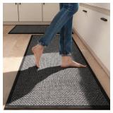 SUMLANS Kitchen Mat Set of 2 PCS, Cushioned Non Slip Rugs for Kitchen Floor, Absorbent Runner Comfort Standing Mats Washable for Kitchen, Office, Home, 17.3\"x47\"+17.3\"x30\" (Black)