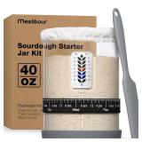 Premium Pro Sourdough Starter Jar Kit - 40oz Large Wide Mouth Sourdough Bread Jar with Marked Feeding Band, Thermometer, Scraper, Cloth Cover and Silicone Lid/Base, Glass Container, Baking Supplies