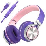 INFURTURE USB C Headphones with Mic,Volume Control,Tangle-Free Plaiting Line,Wired Headphones Type c,Lightweight Foldable for iPhone 17/16/15 Headphone Series/Tablet/School/Travel/Sports/Audiobooks