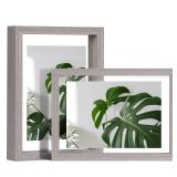 Egofine 5x7 Floating Frames Set of 2, Double Plexiglass Picture Frame, Made of Solid Wood Display Any Size Photo up to 5x7, Wall Mount or Tabletop Standing, Light Grey