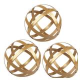 YIYA Gold Metal Decorative Sphere Set of 3 - Metal Band Decorative Ball - Modern Home Decor