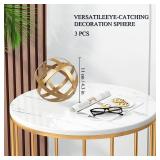 YIYA Gold Metal Decorative Sphere Set of 3 - Metal Band Decorative Ball - Modern Home Decor