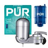 PUR PLUS Vertical Faucet Mount Water Filtration System, Lead-Reducing Filter, Great-Tasting Water, Easy Install, Lasts 100 Gallons, Compatible with Sinks with External Aerators, Chrome