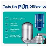 PUR PLUS Vertical Faucet Mount Water Filtration System, Lead-Reducing Filter, Great-Tasting Water, Easy Install, Lasts 100 Gallons, Compatible with Sinks with External Aerators, Chrome