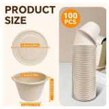 Arcccky 100 Pack 4oz Disposable Natural Bagasse Fiber Cups with Lids, Ice Cream Cups, Recycleable Paper Bowls for Sauce, Condiment, Salad Dressing, Souffle, Nuts (White)