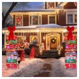 Colingmill Christmas Lamp Post Light Decorations with 8 Merry Christmas Yard Wooden Signs 16.4ft 50led Solar Light String 2 Xmas Tinsel Garlands Red Velvet Bow for Outdoor Holiday Post Lamp Yard Decor