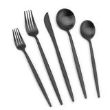Matte Black Silverware Set, Vanys 20 Piece Stainless Steel Cutlery Flatware Set, Kitchen Utensil Sets for 4, Tableware With Knife Spoons And Forks Set, Satin Finished Polished