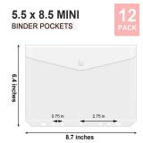 8.5x5.5 Binder Pockets, Poly Mini Binder Pocket 5.5 x 8.5 inches, 7-Hole Punched - 12 Pack