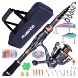PLUSINNO Fishing Rod and Reel Combos, Bronze Warrior Toray 24-Ton Carbon Matrix Telescopic Fishing Rod Pole, 12 +1 Shielded Bearings Stainless Steel BB Spinning Reel, Travel Freshwater Fishing Gear