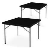 LUSHVIDA Square Fitted Table Cover Card Tablecloth 34x34 inch, 2 Packs Waterproof Elastic Vinyl Table Cloth with Flannel Backing Plastic Picnic Small Tables Top for Kitchen Dining Outdoor Party, Black