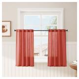 Linen Cafe Farmhouse Kitchen Curtains 36 Inch Length Cotton Linen Privacy Light Filtering Pleated Short Curtains with Rod Pocket Back Tab Over Sink Cafe Bathroom Laundry Brick Red 2 Panels 26Wx36L