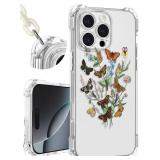 Toycamp for iPhone 16 Pro Max Case with Strap for Women - Cute Funny Girls Girly Fashion Butterfly Flower Design Case with Wrist Lanyards Four Corners Flexible Hang Style