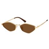 Fozono Retro Irregular Narrow Sunglasses for Women Trendy Vintage Polygon Small Shades Metal Frame UV Protection Gold Frame/Brown Lens
