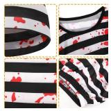 IROOZIGOTO Prisoner Costume Men Jail Inmate Uniform Striped Criminal Convict Horror Bloody Jailbird Halloween Cosplay Outfit