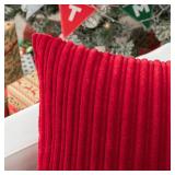 Kevin Textile 2 Pack Striped Plush Velvet Corduroy Christmas Decoration Euro Throw Pillow Sham Cushion Cover for Couch Sofa Floor 20 x 20 inch (50cm), Burgundy