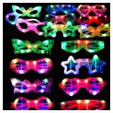 24 Packs LED Glasses for kids Glow in the dark Party Supplies Favor,6 LED 6 Shapes Glasses Flashing Plastic Light up Glass Toys Bulk 3 Replaceable Battery fit New Year Eve Party Supplies 2026
