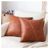 GEGELICA Faux Leather Boho Decorative Throw Pillow Covers Brown, Set of 2 20X20 Inch Modern Waterproof Geometry Splicing Square Pillow Cover, for Outdoor Room Couch Living Bedroom Home Decor