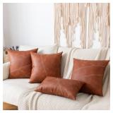 GEGELICA Faux Leather Boho Decorative Throw Pillow Covers Brown, Set of 2 20X20 Inch Modern Waterproof Geometry Splicing Square Pillow Cover, for Outdoor Room Couch Living Bedroom Home Decor