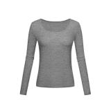 Long Sleeve Shirt Women Thermal Underwear Workout Underscrub Scoop Neck Dark Academia Slim Stretch Tops (Light Grey, Large)