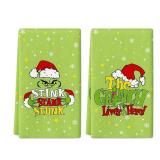 JAKITRE Merry Christmas Hand Towels Set of 2,Xmas Green Hand Towels for Bathroom Decorative Soft Absorbent Washcloths for Winter Holiday Home Indoor Party 18\"x26\"