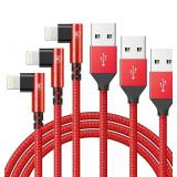 3Pack 90 Degree Lightning Cable, iPhone Charger Cable 6ft, [Apple MFi Certified] Long Cable Fast Charging Cord Compatible for iPhone 14/13/12/11/Pro/Max/Mini/X/Plus/8/7/6/Plus - Red