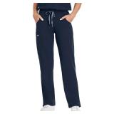 COMENII Scrubs for Women, Knit Yoga Waistband Straight Leg Cargo Pants, Classic Fit Womens Scrubs Pants-R-Navy 3XL