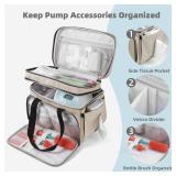Breast Pump Bag Fits for Spectra S1 and S2, Double Deck Pumping Bag with Waterproof Mat for Pump Accessories, Pump Carrying Bag for Moms Work, Travel -Beige
