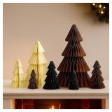 Cinnvoice 7 Pcs Brown Christmas Tree Honeycomb Centerpiece Minimalist 3D Paper Trees Centerpiece Neutral Modern Christmas Decor Rustic Reusable Xmas Paper Table Decoration for Xmas Winter Home Decor