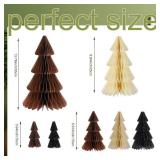 Cinnvoice 7 Pcs Brown Christmas Tree Honeycomb Centerpiece Minimalist 3D Paper Trees Centerpiece Neutral Modern Christmas Decor Rustic Reusable Xmas Paper Table Decoration for Xmas Winter Home Decor